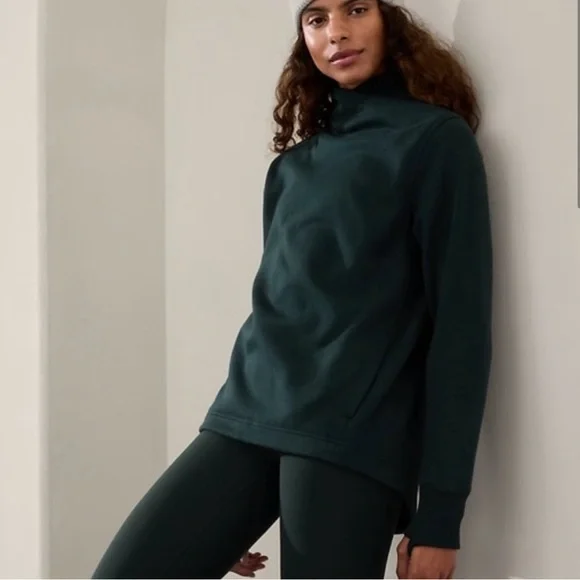 Athleta Cozy Karma Twist Neck Sweatshirt size M cypress color - Picture 2 of 6